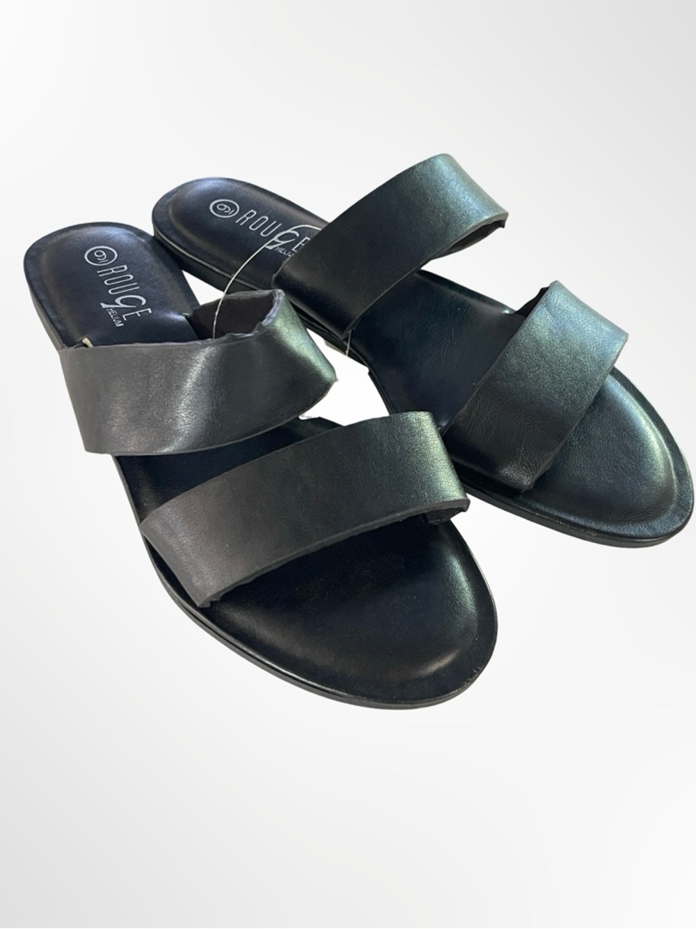 Rouge Helium Black Double Band Slide Sandals for Women NWT